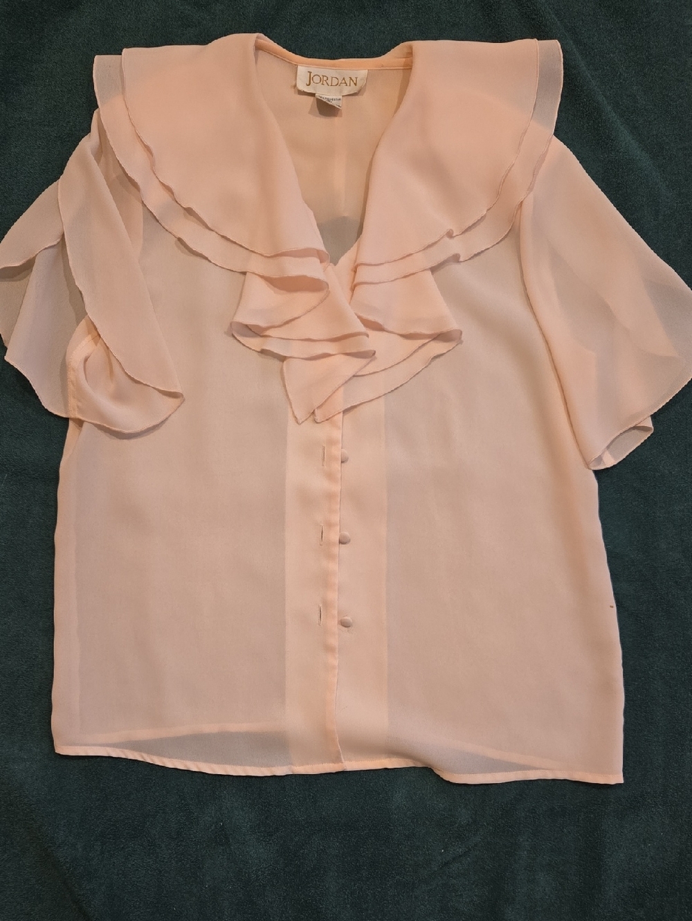 Jordan Pale Peach Ruffle-Neck Chiffon Blouse